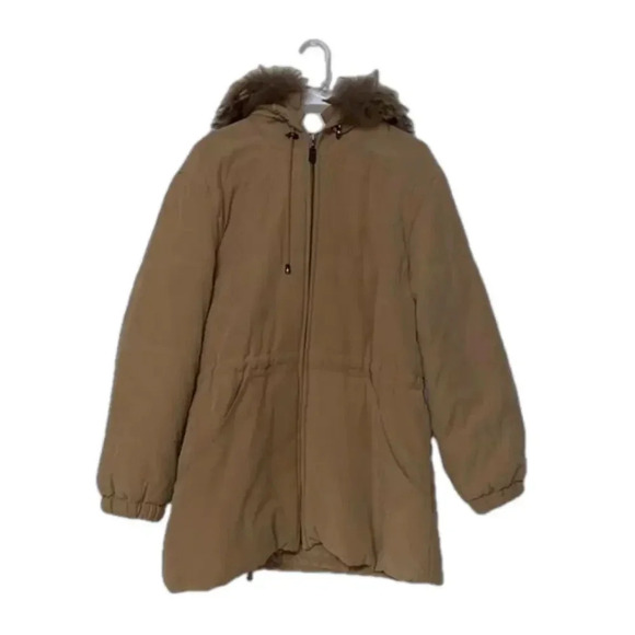 Imperfect winter coat made in Russia removable raccoon fur large tan heavy coat - Picture 1 of 16